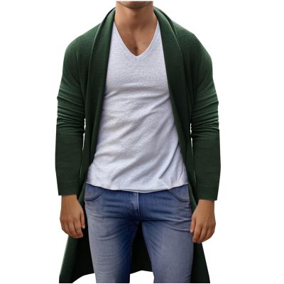 Sweater for Men Shawl Collar Long Cardigan Knit Fashion Sweater Fall Winter Loose Soft Overcoat Open Front Outerwear