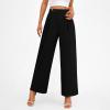 Business Pants for Women Elastic Waist Pull On Work Pants High Waisted Tummy Control Wide Leg Dress Pants with Pocket,Black,XX-Small view 4