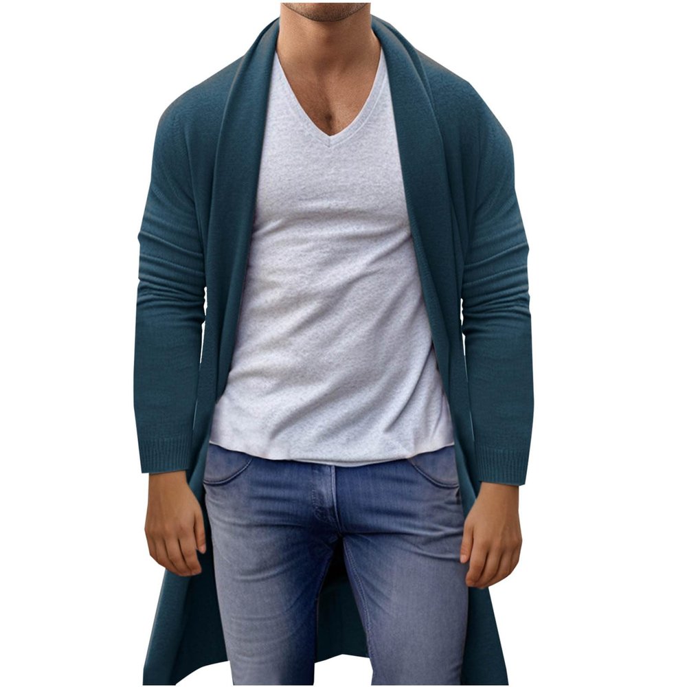 Sweater for Men Shawl Collar Long Cardigan Knit Fashion Sweater Fall Winter Loose Soft Overcoat Open Front Outerwear