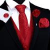 GUSLESON Red Mens Vest Tie and Bow Tie Set Formal Waistcoat Paisley Floral Jacquard Necktie Pocket Square Suit Vests Lapel Pin Wedding Party (0810-04-XXL) view 2