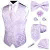 GUSLESON Mens Lavender Floral Suit Vest Tie and Bow Tie Set Silk Floral Waistcoat Light purple Necktie and Pocket Square Lapel Pin Set (0814-22-4XL) view 1