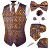 GUSLESON Mens Gold Royal Blue Paisley Suit Vest Tie and Bow Tie Set Silk Waistcoat Necktie and Pocket Square Lapel Pin Set (0815-02-XXL) view 1