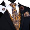 GUSLESON Mens Gold Royal Blue Paisley Suit Vest Tie and Bow Tie Set Silk Waistcoat Necktie and Pocket Square Lapel Pin Set (0815-02-XXL) view 2