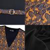 GUSLESON Mens Gold Royal Blue Paisley Suit Vest Tie and Bow Tie Set Silk Waistcoat Necktie and Pocket Square Lapel Pin Set (0815-02-XXL) view 3