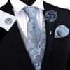 GUSLESON Mens Dusty Blue Vest Tie and Bow Tie Set Formal Waistcoat Paisley Floral Jacquard Necktie Pocket Square Suit Vests Lapel Pin Wedding Party (0811-01-M) view 2