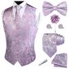 GUSLESON Mens Silver Pink Vest Tie and Bow Tie Set Formal Waistcoat Paisley Floral Jacquard Necktie Pocket Square Suit Vests Lapel Pin Wedding Party (0812-02-XL) view 1