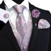 GUSLESON Mens Silver Pink Vest Tie and Bow Tie Set Formal Waistcoat Paisley Floral Jacquard Necktie Pocket Square Suit Vests Lapel Pin Wedding Party (0812-02-XL) view 2