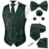 GUSLESON Mens Green Vest Tie and Bow Tie Set Formal Waistcoat Paisley Floral Jacquard Emerald Green Necktie Pocket Square Suit Vests Lapel Pin Wedding Party (0812-03-XXL) view 1