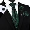 GUSLESON Mens Green Vest Tie and Bow Tie Set Formal Waistcoat Paisley Floral Jacquard Emerald Green Necktie Pocket Square Suit Vests Lapel Pin Wedding Party (0812-03-XXL) view 2