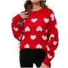 Akklian Fall Sweaters for Women Crewneck Long Sleeve Pullover Tops Regular Fit Knit Sweaters Fashion Cute Heart Print Tunics view 1