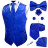 GUSLESON Mens Royal Blue Vest Floral Suit Vest Tie and Bow Tie Set Silk Floral Waistcoat Necktie and Pocket Square Lapel Pin Set (0813-13-M) view 1
