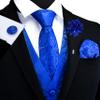 GUSLESON Mens Royal Blue Vest Floral Suit Vest Tie and Bow Tie Set Silk Floral Waistcoat Necktie and Pocket Square Lapel Pin Set (0813-13-M) view 2