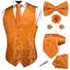 GUSLESON Mens Paisley Orange Gold Suit Vest Tie and Bow Tie Set Silk Waistcoat Necktie and Pocket Square Lapel Pin Set (0815-01-3XL) view 1