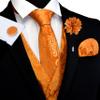 GUSLESON Mens Paisley Orange Gold Suit Vest Tie and Bow Tie Set Silk Waistcoat Necktie and Pocket Square Lapel Pin Set (0815-01-3XL) view 2