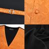 GUSLESON Mens Paisley Orange Gold Suit Vest Tie and Bow Tie Set Silk Waistcoat Necktie and Pocket Square Lapel Pin Set (0815-01-3XL) view 3