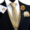 GUSLESON Gold Vest Floral Suit Vest Tie and Bow Tie Set Silk Waistcoat Necktie and Pocket Square Lapel Pin Set (0813-11-3XL) view 2