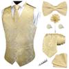 GUSLESON Mens Champagne Gold Floral Suit Vest Tie and Bow Tie Set Silk Floral Waistcoat Necktie and Pocket Square Lapel Pin Set (0814-21-XXL) view 1