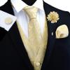 GUSLESON Mens Champagne Gold Floral Suit Vest Tie and Bow Tie Set Silk Floral Waistcoat Necktie and Pocket Square Lapel Pin Set (0814-21-XXL) view 2