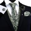 GUSLESON Sage Green Vest Paisley Suit Vest Tie and Bow Tie Set Silk Waistcoat Necktie and Pocket Square Lapel Pin Set for Wedding (0808-15-3XL) view 2