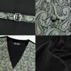 GUSLESON Sage Green Vest Paisley Suit Vest Tie and Bow Tie Set Silk Waistcoat Necktie and Pocket Square Lapel Pin Set for Wedding (0808-15-3XL) view 3