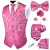 GUSLESON Hot Pink Mens Vest Tie and Bow Tie Set Formal Waistcoat Paisley Floral Jacquard Necktie Pocket Square Suit Vests Lapel Pin Wedding Party (0810-05-4XL) view 1