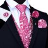 GUSLESON Hot Pink Mens Vest Tie and Bow Tie Set Formal Waistcoat Paisley Floral Jacquard Necktie Pocket Square Suit Vests Lapel Pin Wedding Party (0810-05-4XL) view 2