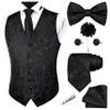 GUSLESON Black Vest Floral Suit Vest Tie and Bow Tie Set Silk Floral Waistcoat Necktie and Pocket Square Lapel Pin Set (0813-12-S) view 1
