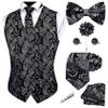 GUSLESON Mens White Black Vest Tie and Bow Tie Set Formal Waistcoat Paisley Floral Jacquard Necktie Pocket Square Suit Vests Lapel Pin Wedding Party (0812-04-XL) view 1