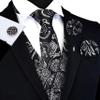 GUSLESON Mens White Black Vest Tie and Bow Tie Set Formal Waistcoat Paisley Floral Jacquard Necktie Pocket Square Suit Vests Lapel Pin Wedding Party (0812-04-XL) view 2