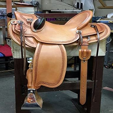 AD Saddlery Wade Tree A Fork Roping Ranch Work Leather Premium Western Horse Saddles for Horses Handmade Equestrian Trail Horse Saddle Tack Size: 10"-18" inches Seat WADE359 (12)