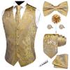 GUSLESON Gold Vest Floral Suit Vest Tie and Bow Tie Set Silk Waistcoat Necktie and Pocket Square Lapel Pin Set (0813-11-XL) view 1