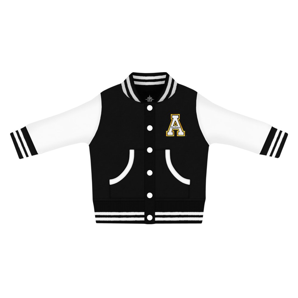 Creative Knitwear College Baby NCAA Officially Licensed Letterman Varsity Jacket - Appalachian State Logo - Black - 18 Months
