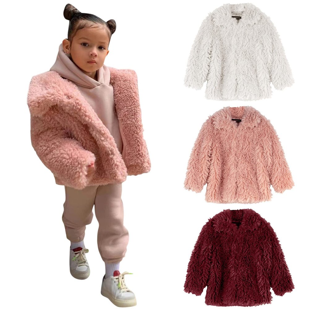 Toddler Kids Girls Faux Fur Jacket Coat Winter Warm Thick Fluffy Jacket Winter Jackets Furry Coat (Pink, 5-6 Years)