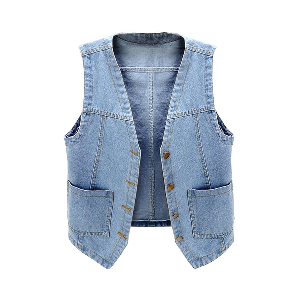 Boys Girls Denim V Neck Vest Vintage Button Down Tank Jacket Sleeveless Soft Outwear Tops Cowboy Vest (B, 15-16 Years)