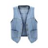 Boys Girls Denim V Neck Vest Vintage Button Down Tank Jacket Sleeveless Soft Outwear Tops Cowboy Vest (B, 15-16 Years) view 1