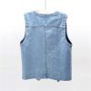 Boys Girls Denim V Neck Vest Vintage Button Down Tank Jacket Sleeveless Soft Outwear Tops Cowboy Vest (B, 15-16 Years) view 3