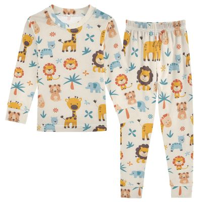 ALAZA Giraffe Lion Elephant Palm Tree 2 Piece Pajama Set Long Sleeve Top and Pants Sleepwear Unisex 18M