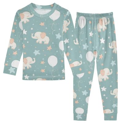 ALAZA Cute Elephant Star Balloon 2 Piece Pajama Set Long Sleeve Top and Pants Sleepwear Unisex 3T Multicolor