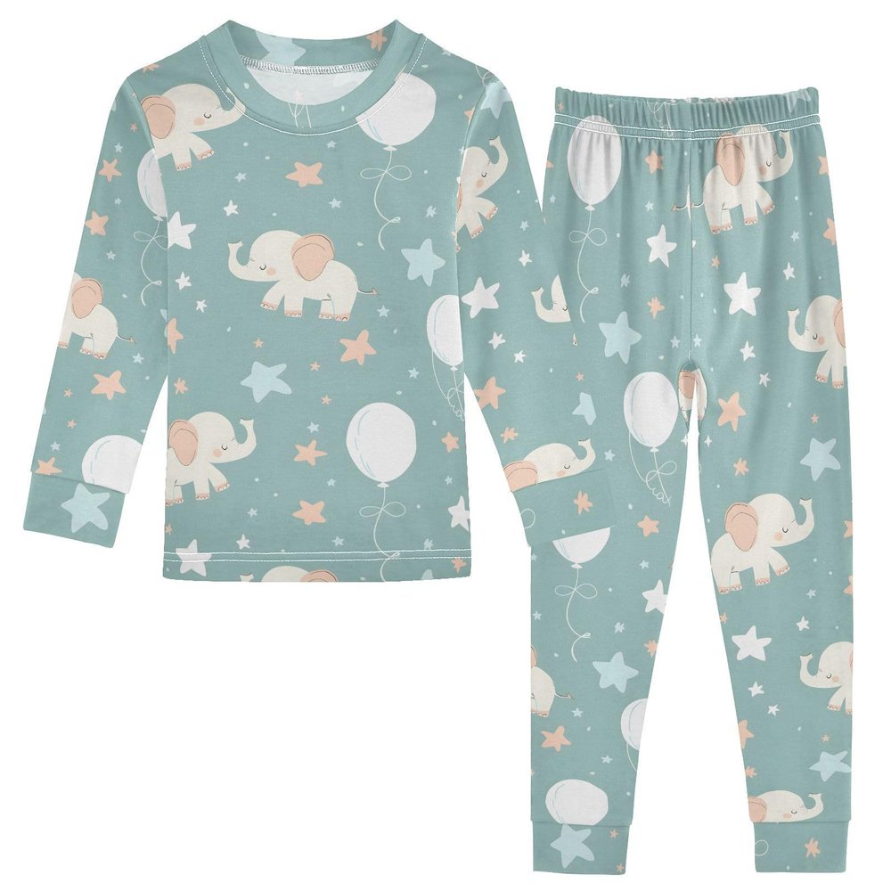 ALAZA Cute Elephant Star Balloon 2 Piece Pajama Set Long Sleeve Top and Pants Sleepwear Unisex 3T Multicolor