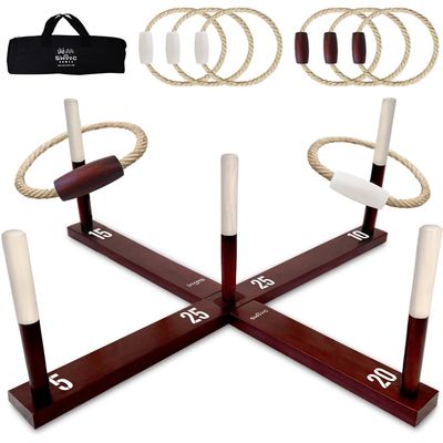 Swooc Games - Rustic Ring Toss Game (All Weather) - Easy Setup & Extra Games Included - Ring Toss Game for Adults - Outdoor Acitivities for Adults - Yard Toys for Kids - Backyard Fun - Outdoor Party
