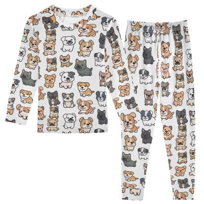 ALAZA Lovely Dog Puppy Animal 2 Piece Pajama Set Long Sleeve Top and Pants Sleepwear Unisex 6Y