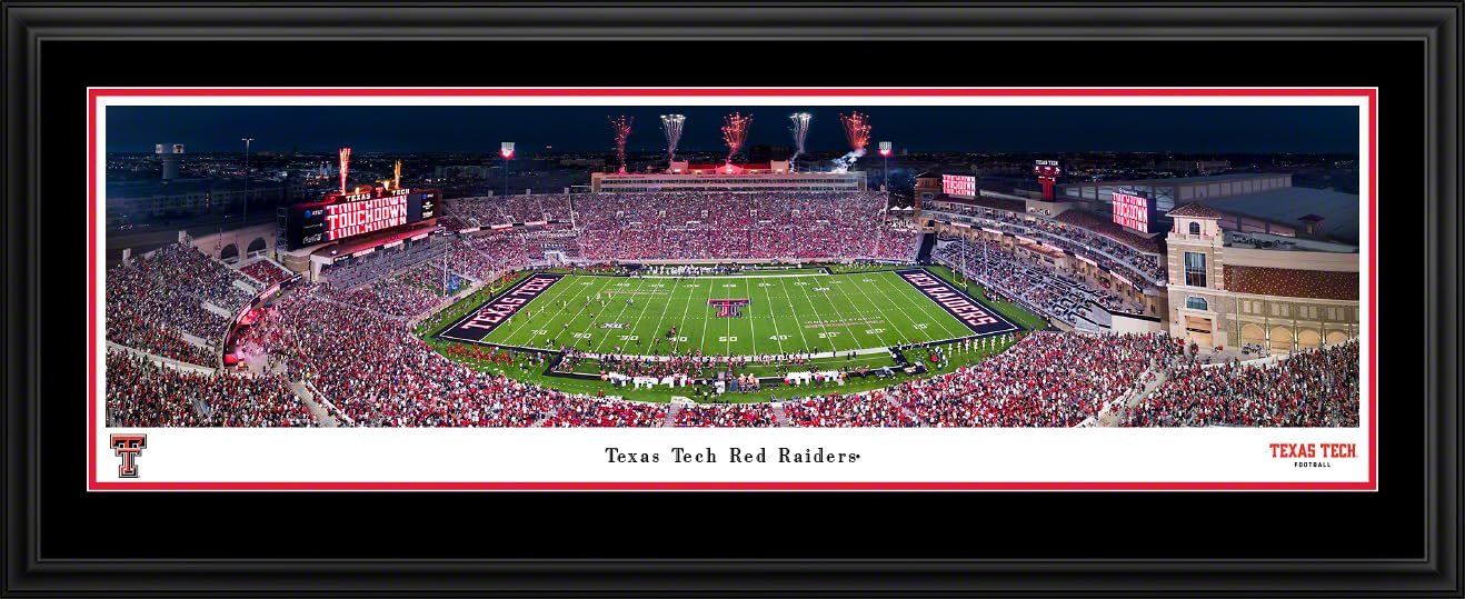 Texas Tech Football - Double Mat, Deluxe Framed Picture by Blakeway Panoramas (44"W x 18"H)