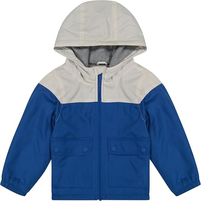 Carter's Baby Boys' Midweight Water-Resistant Fleece-Lined Jacket with Snap Pockets, Silver/Blue, 12 Months