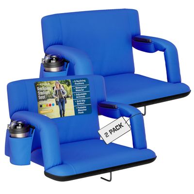 Alpcour Reclining Stadium Seat  Wide Bleacher Chair with Back Support and Cushion, Armrests, Side Pockets, and Bleachers Hook  Best Stadium Seats Chairs for Camping, Kayak, & Paddle Board Backs