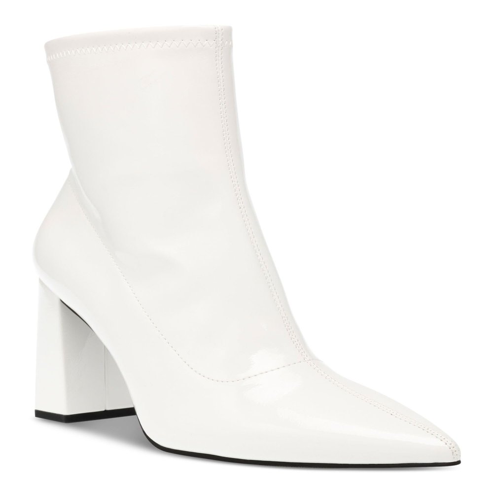 Wild Pair Womens Iloise Block Heel Patent Booties White 9.5 Medium (B,M)