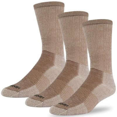 J.B. Field's Hiker GX 74% Merino Wool Hiking Crew Sock, All Season, Trekking & Outdoor Activity, 3 Pairs (X-Large) Taupe