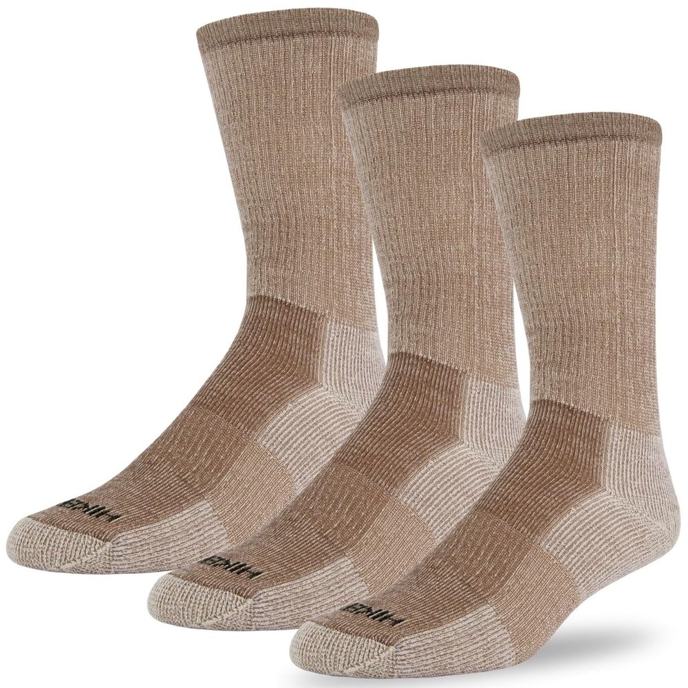 J.B. Field's Hiker GX 74% Merino Wool Hiking Crew Sock, All Season, Trekking & Outdoor Activity, 3 Pairs (X-Large) Taupe
