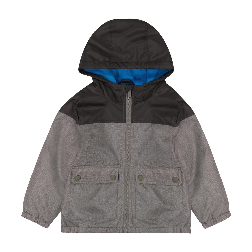 Carter's Baby Boys' Midweight Water-Resistant Fleece-Lined Jacket with Snap Pockets, Black/Grey, 12 Months
