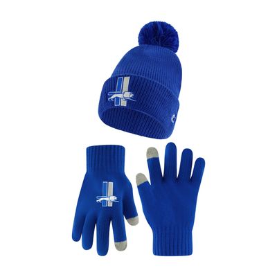 Ultra Game Adults Unisex NFL Official Super Soft Heritage Logo Winter Beanie Knit Hat with Extra Warm Touch Screen Gloves, Detroit Lions, Team Color, 1SIZE