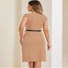 Allegra K Business Dress for Women's Work Elegant 2026 Cap Sleeve Belted Office Sheath Dresses X-Large Khaki view 2